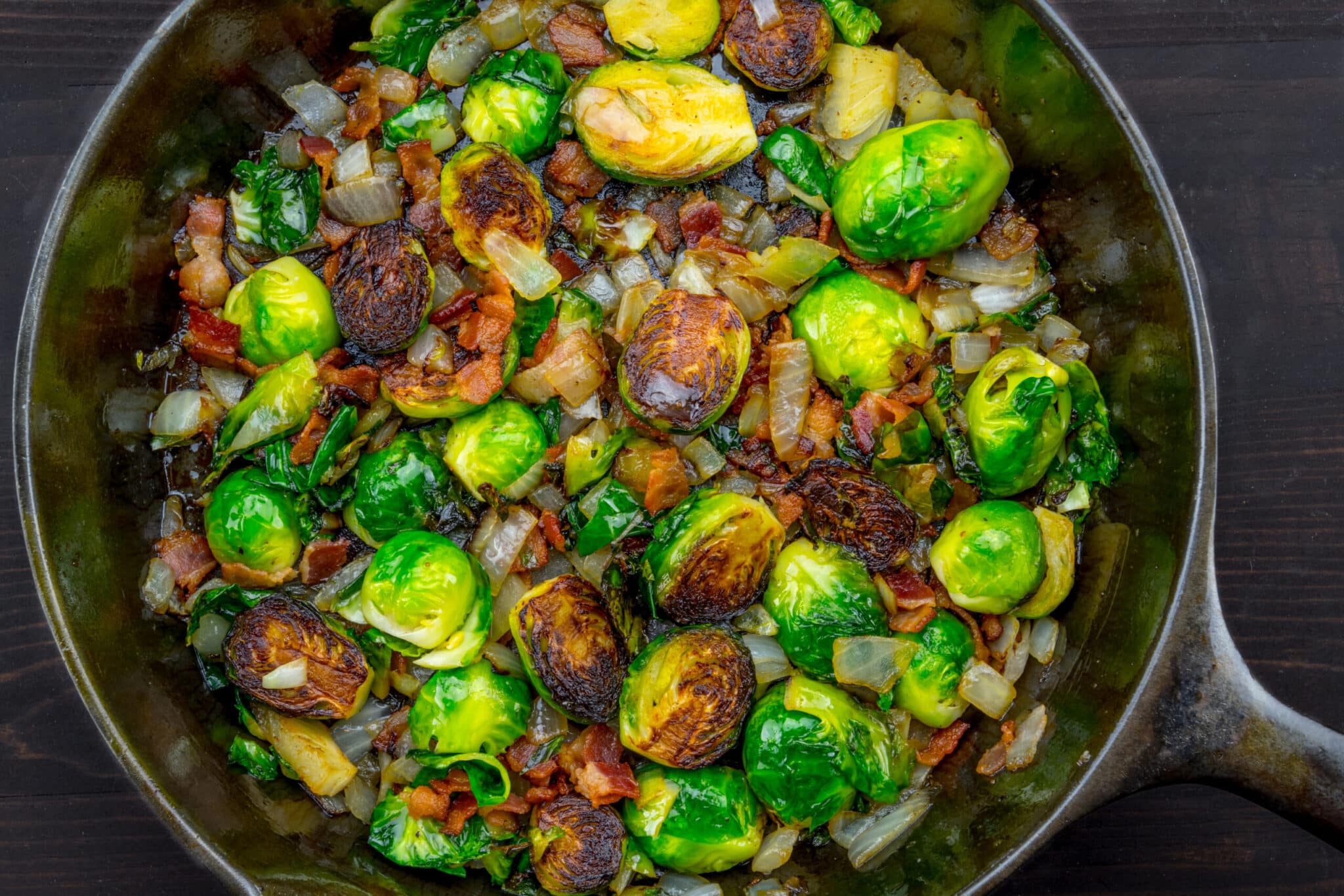 Cast Iron Skillet with Roasted Brussels Sprouts and Bacon