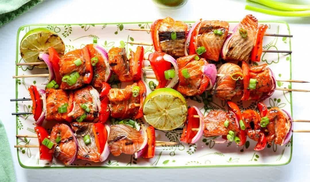 Grilled Asian Sesame Salmon Kebabs