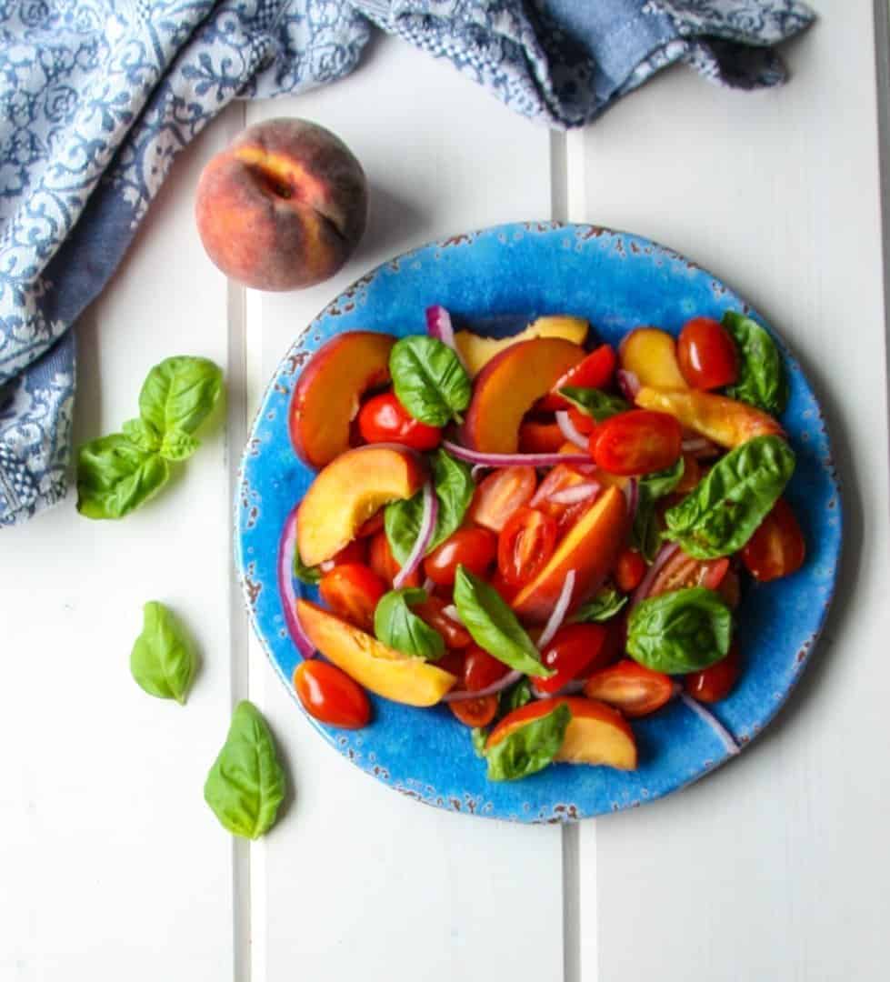 Tomato Peach Salad with Basil