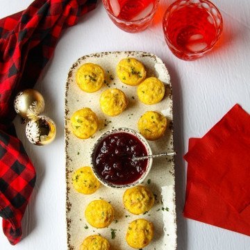 Appetizers on a platter with dip