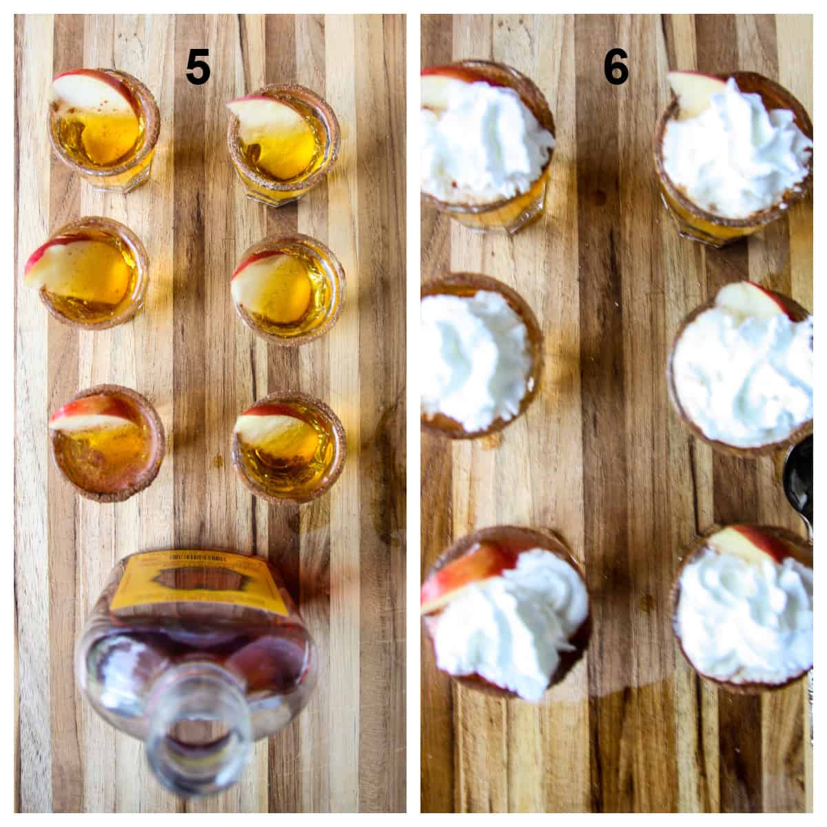 Steps five and six to make the apple pie shooters.