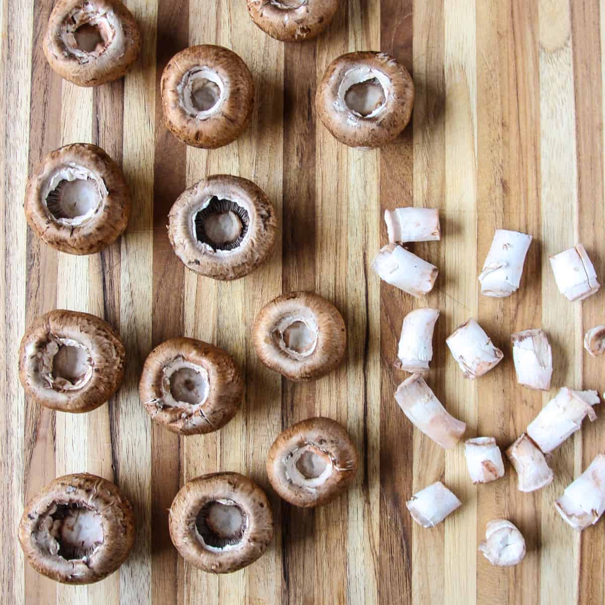 Mushrooms with their stems removed.