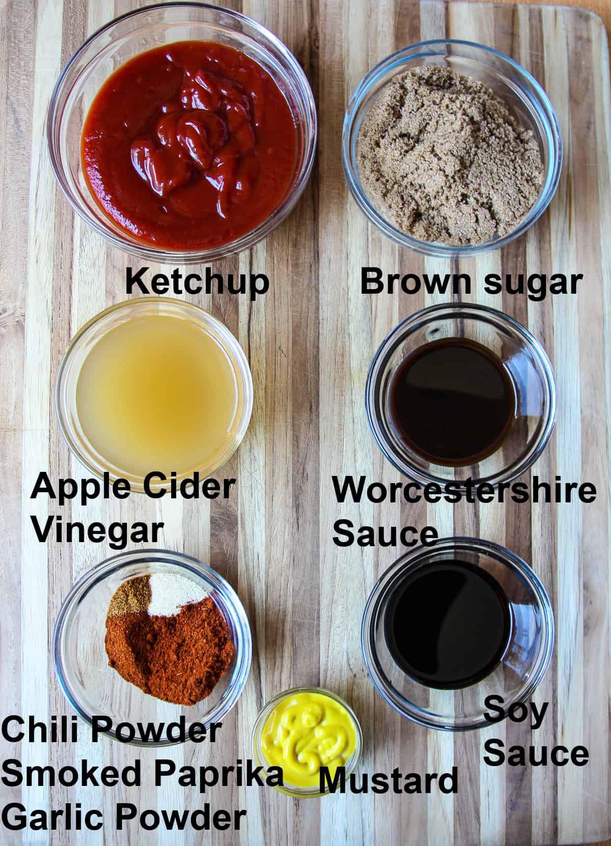 The ingredients to make this recipe on a wooden board.