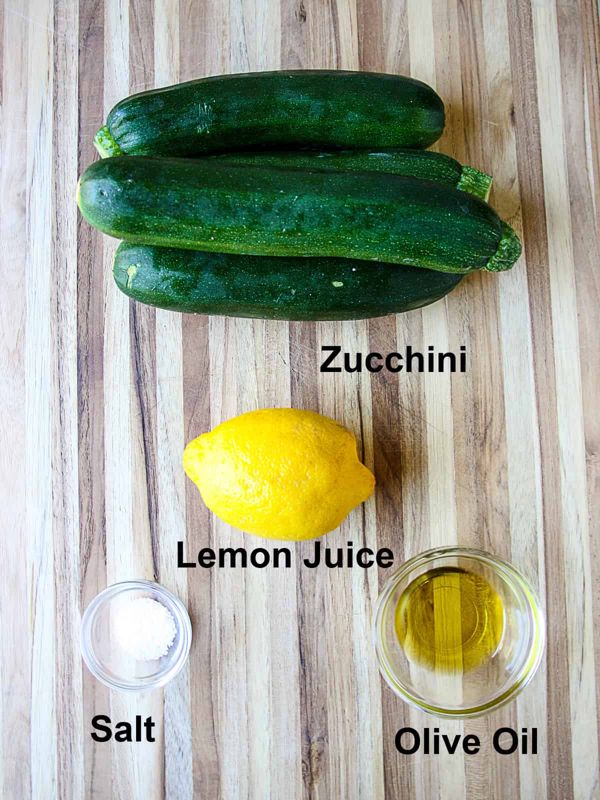 The ingredients to make this recipe on a wooden cuttingboard.