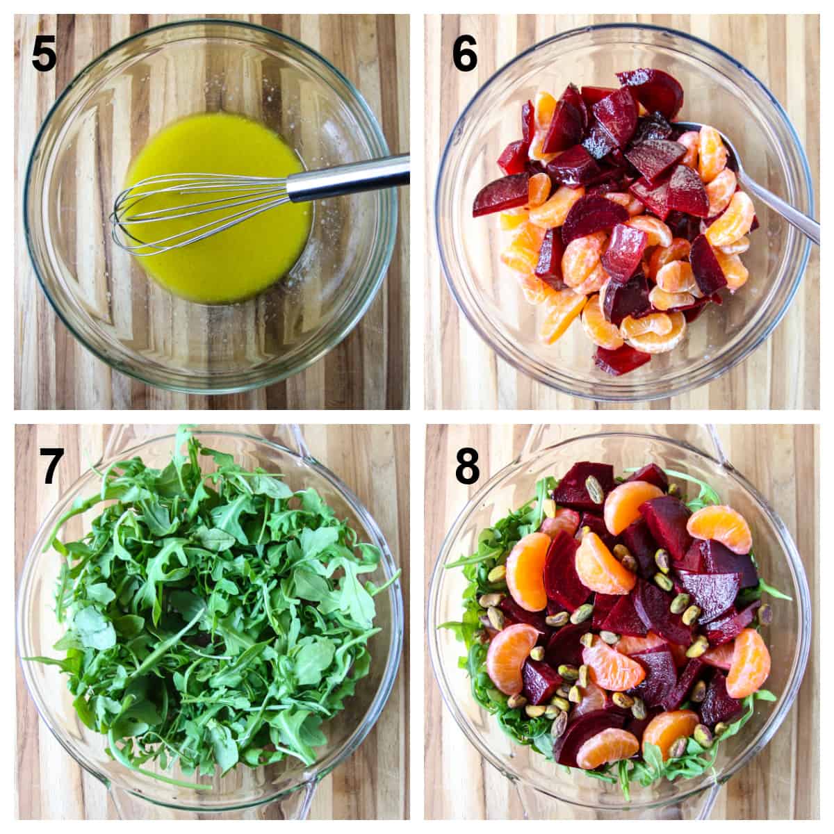 Putting the salad together, step by step.