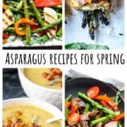 Asparagus dishes including soup, salad and stir fry.