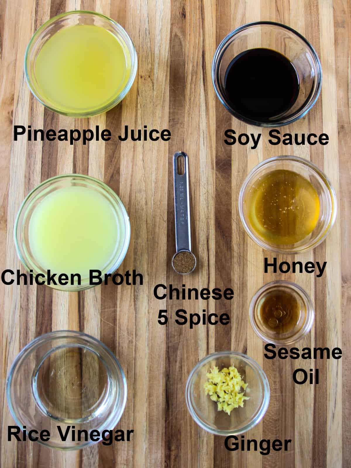 The ingredients for making the sweet and sour sauce.