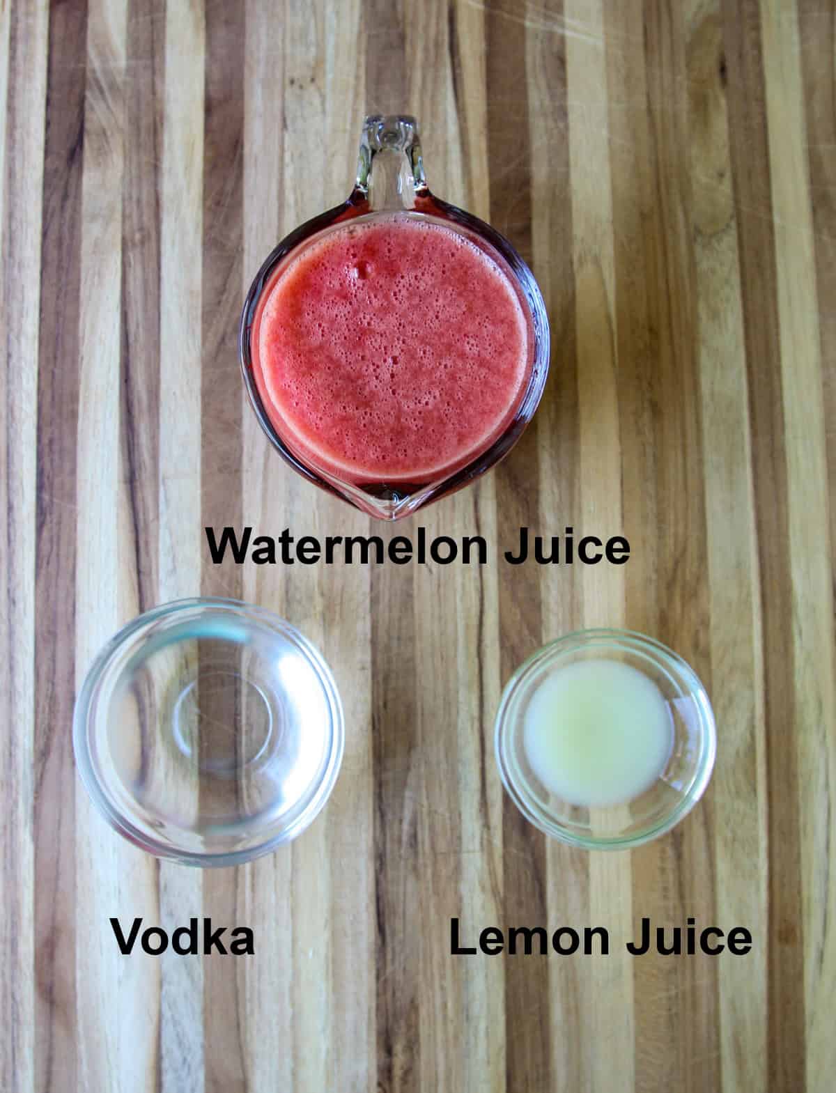 The three ingredients needed to make this cocktail.