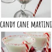 Candy cane martini in a martini glass.