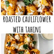 A white platter with roasted cauliflower.